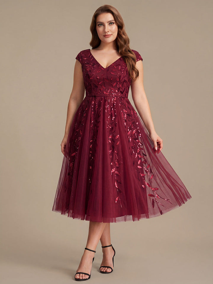V-Neck Midi Sequin Sleeveless Wedding Guest Dress