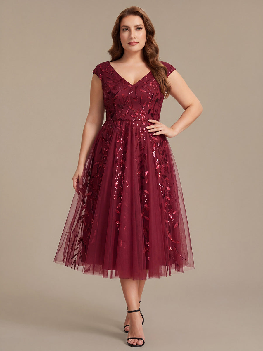 V-Neck Midi Sequin Sleeveless Wedding Guest Dress
