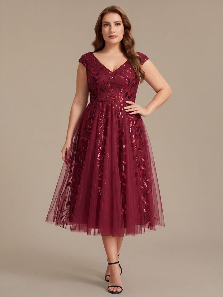 Plus Size V-Neck Sequin Wedding Guest Dress
