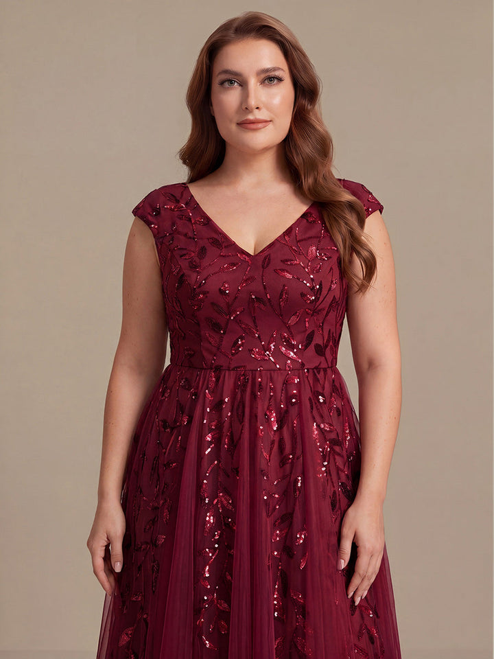 V-Neck Midi Sequin Sleeveless Wedding Guest Dress