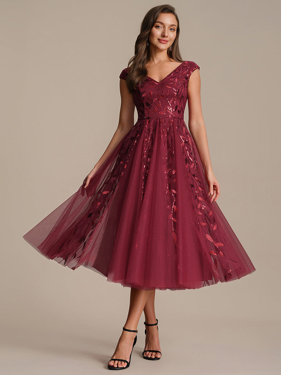 V-Neck Midi Sequin Sleeveless Wedding Guest Dress