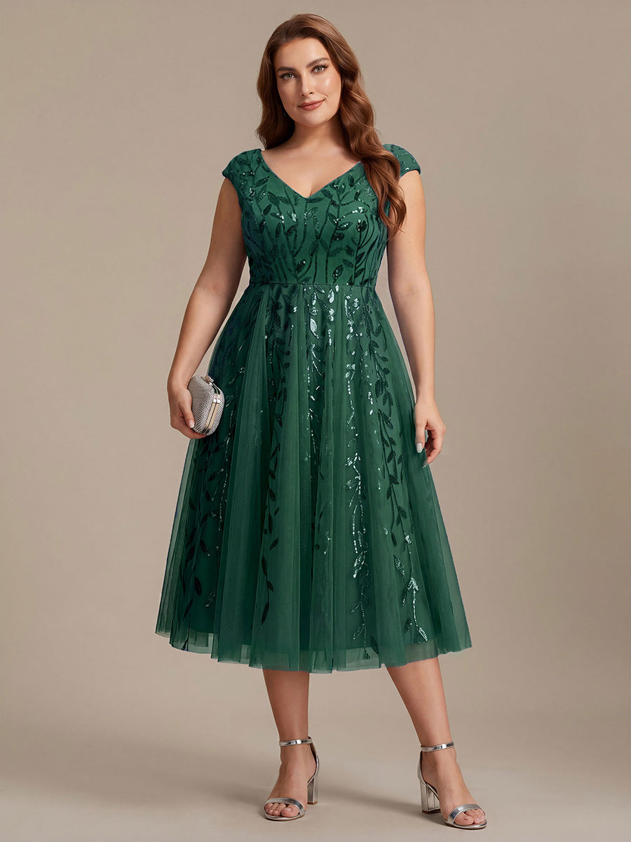 V-Neck Midi Sequin Sleeveless Wedding Guest Dress