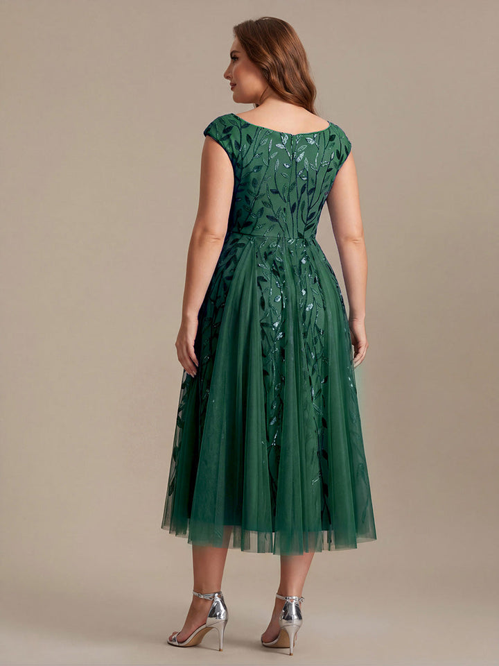 V-Neck Midi Sequin Sleeveless Wedding Guest Dress