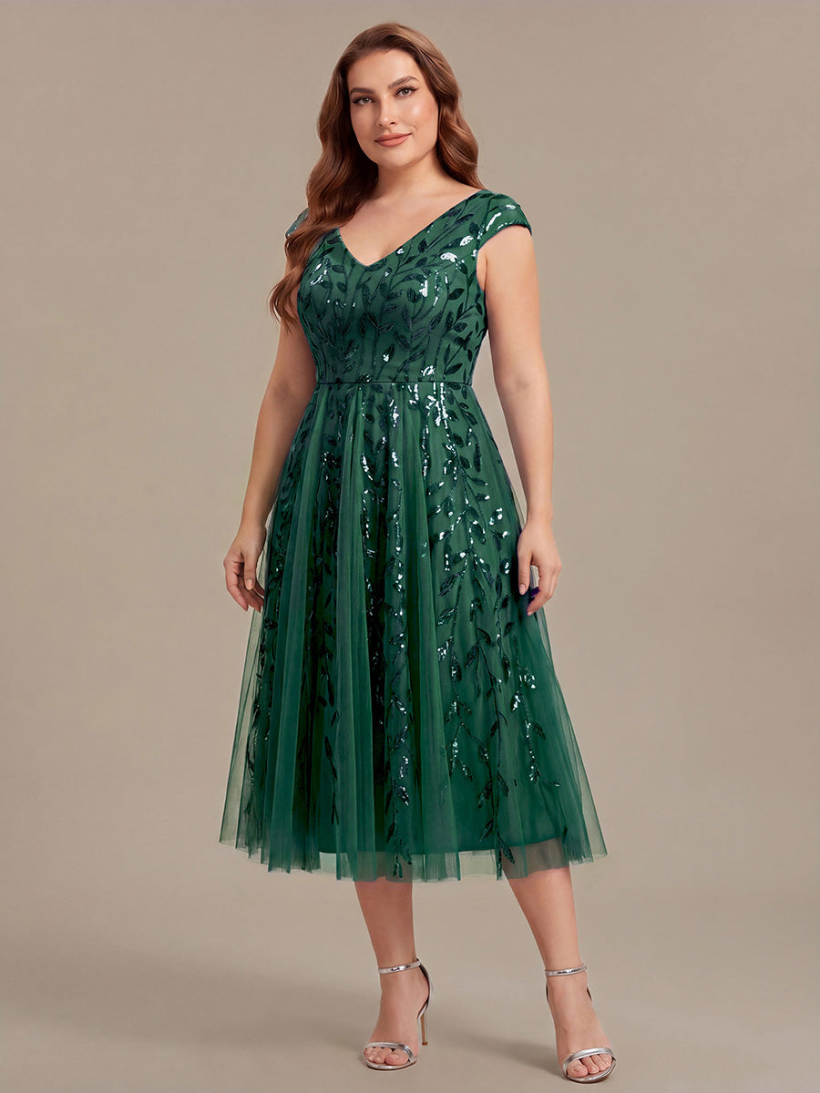 V-Neck Midi Sequin Sleeveless Wedding Guest Dress