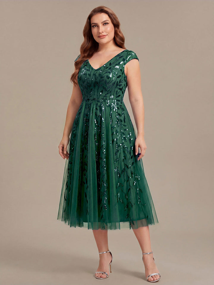 Plus Size V-Neck Sequin Wedding Guest Dress