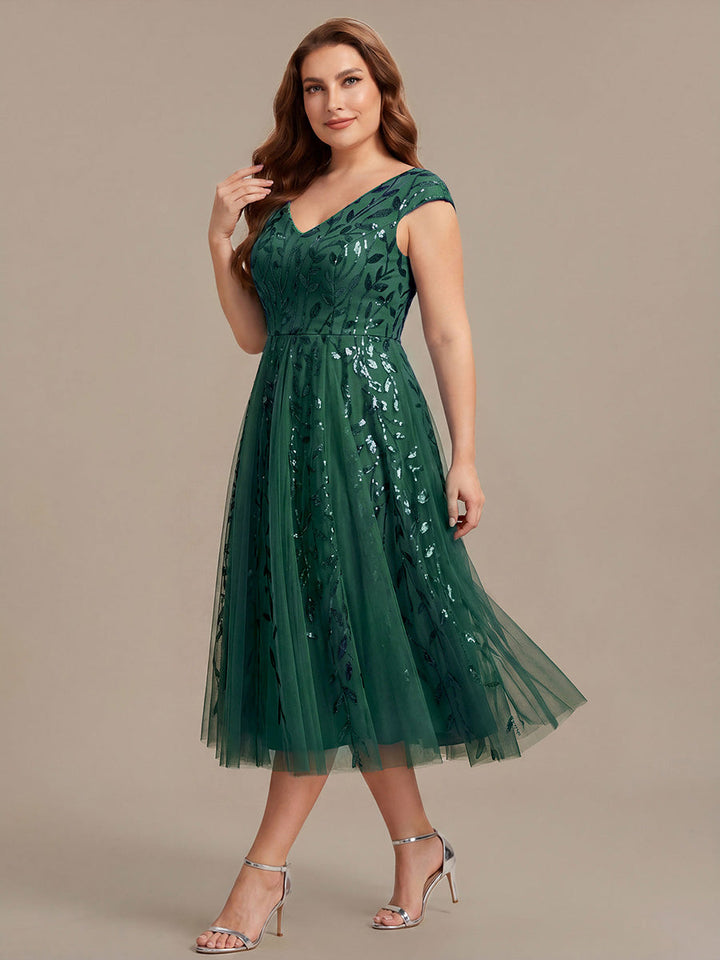 V-Neck Midi Sequin Sleeveless Wedding Guest Dress