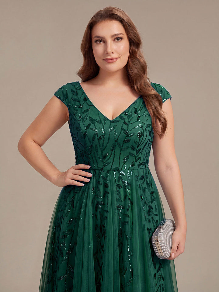 V-Neck Midi Sequin Sleeveless Wedding Guest Dress