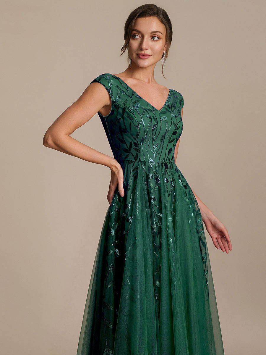 V-Neck Midi Sequin Sleeveless Wedding Guest Dress