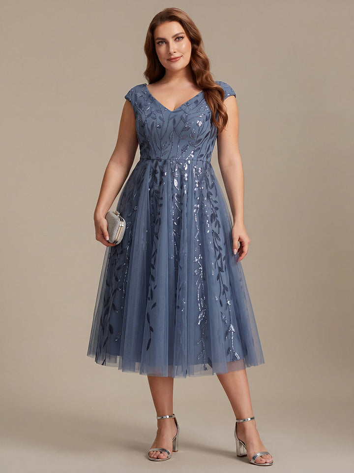 V-Neck Midi Sequin Sleeveless Wedding Guest Dress