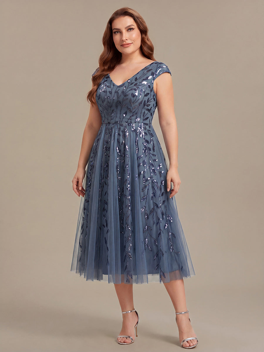 Plus Size V-Neck Sequin Wedding Guest Dress