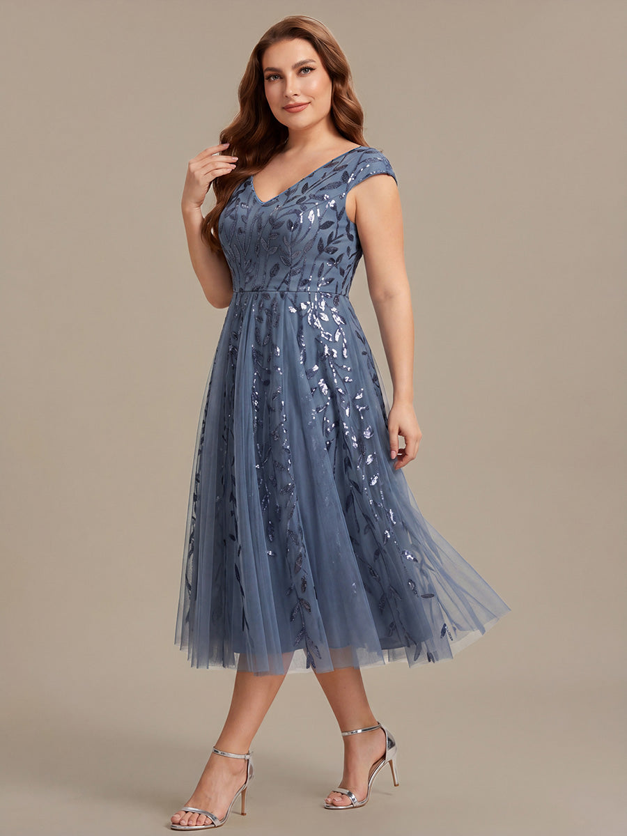Plus Size V-Neck Sequin Wedding Guest Dress