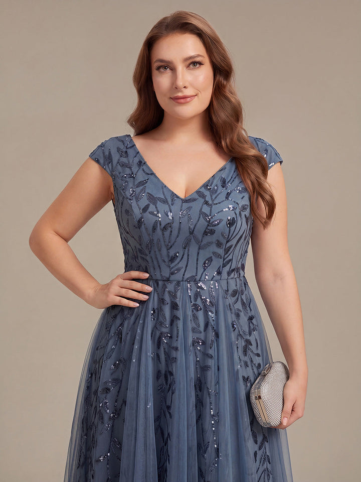 V-Neck Midi Sequin Sleeveless Wedding Guest Dress