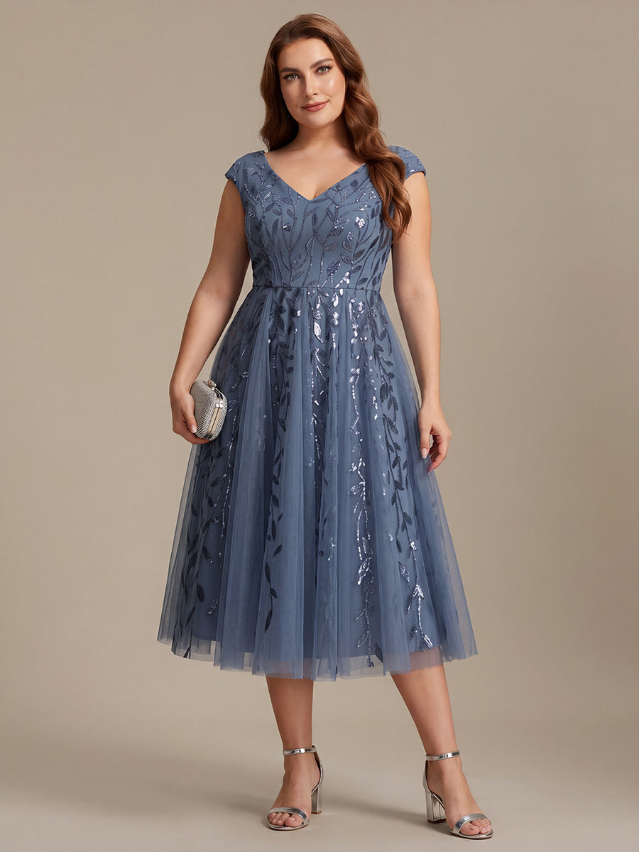 Plus Size V-Neck Sequin Wedding Guest Dress
