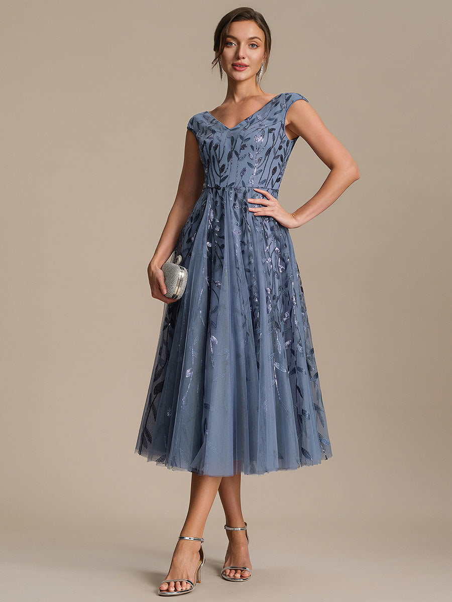V-Neck Midi Sequin Sleeveless Wedding Guest Dress