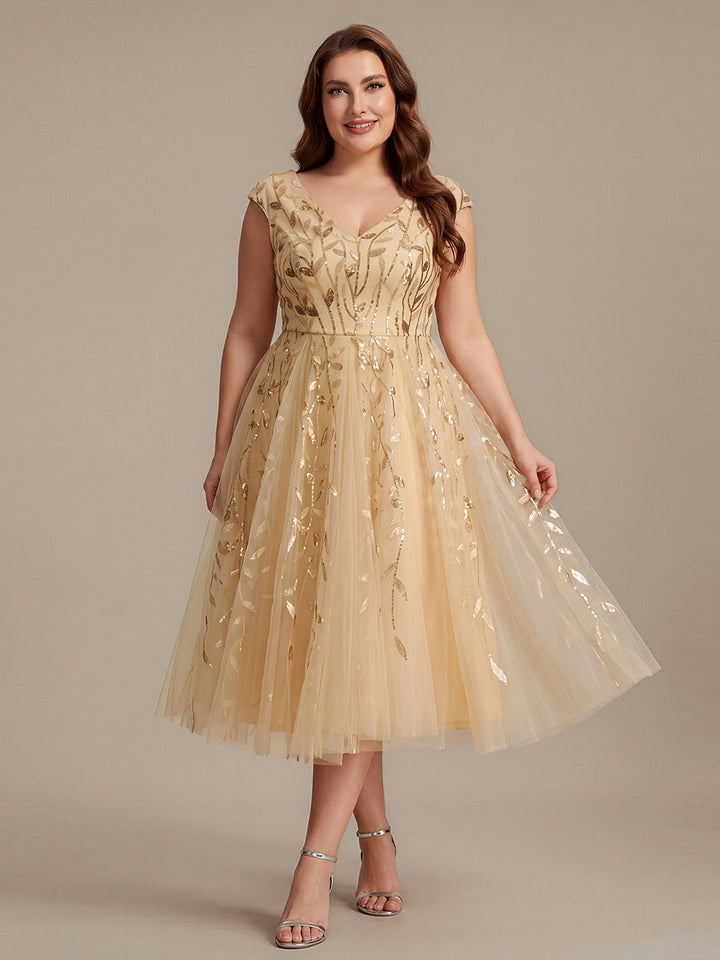 V-Neck Midi Sequin Sleeveless Wedding Guest Dress