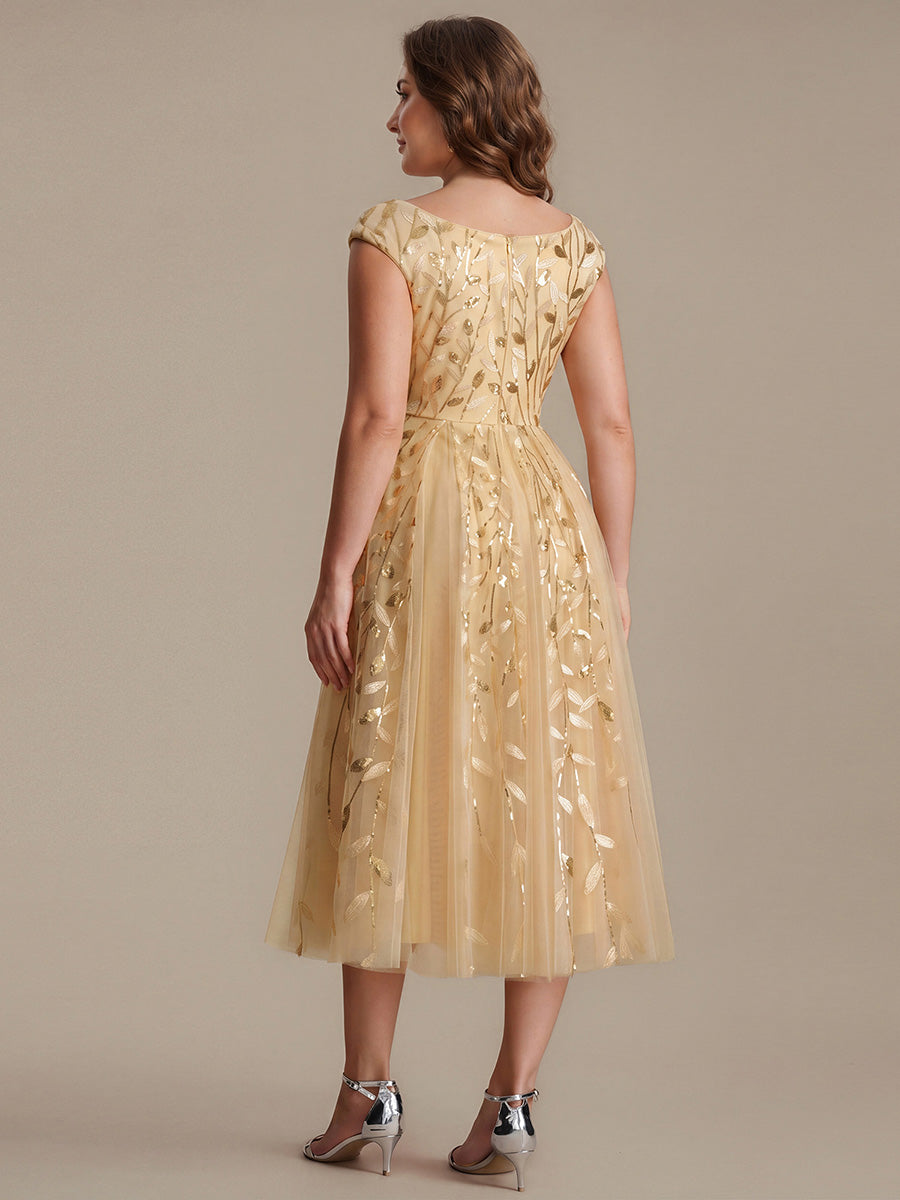 V-Neck Midi Sequin Sleeveless Wedding Guest Dress