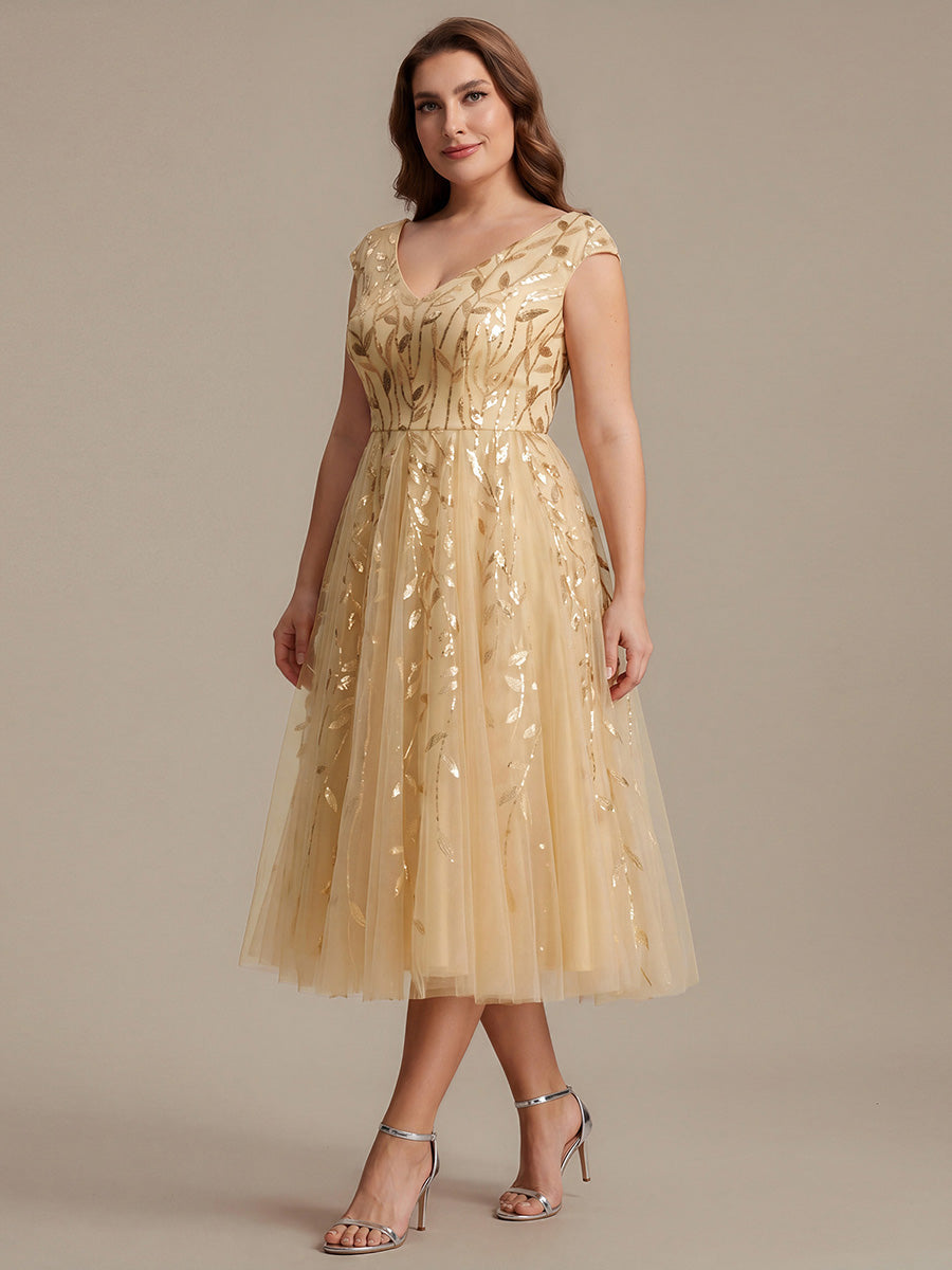 V-Neck Midi Sequin Sleeveless Wedding Guest Dress