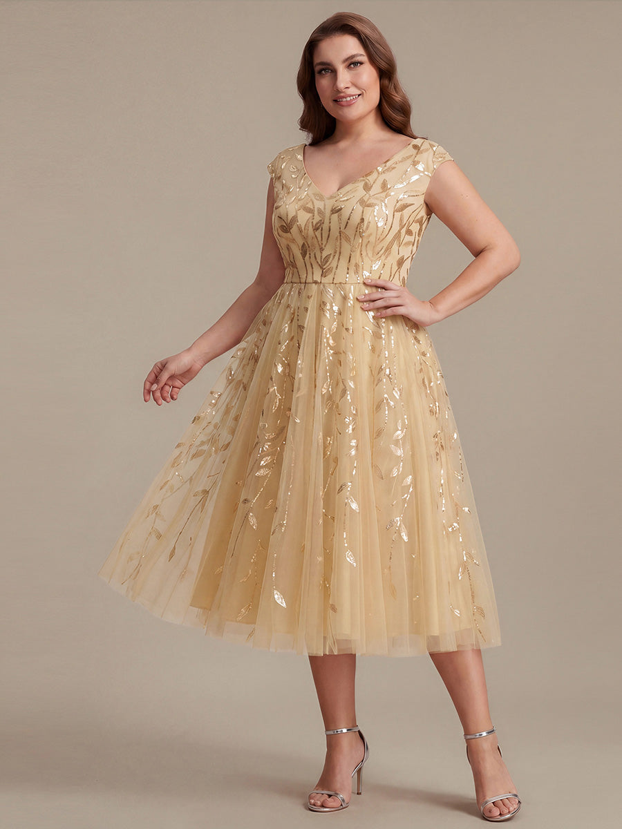 Plus Size V-Neck Sequin Wedding Guest Dress