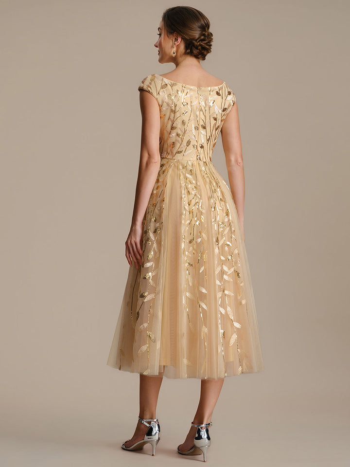 V-Neck Midi Sequin Sleeveless Wedding Guest Dress