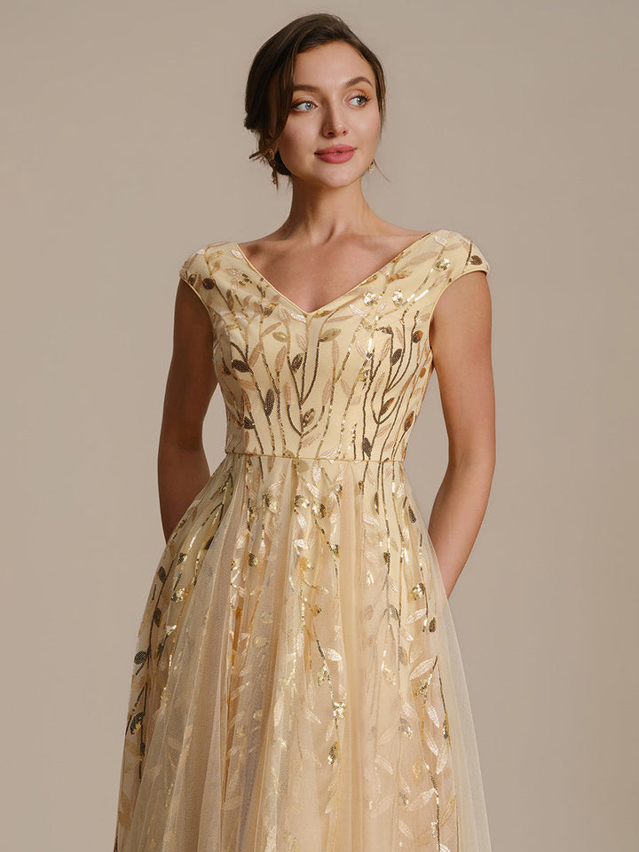 V-Neck Midi Sequin Sleeveless Wedding Guest Dress