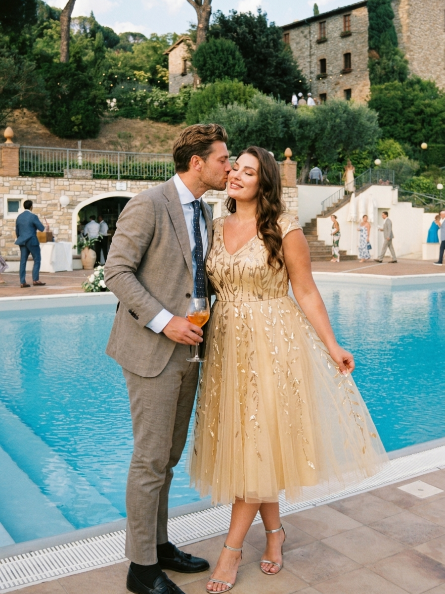 Plus Size V-Neck Sequin Wedding Guest Dress