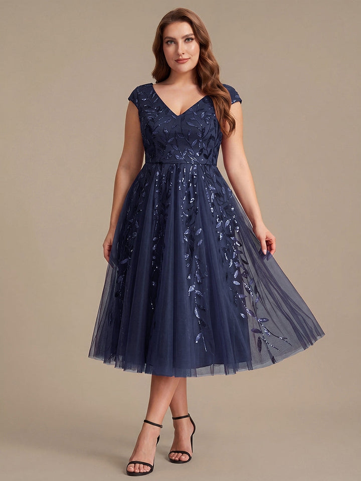 V-Neck Midi Sequin Sleeveless Wedding Guest Dress