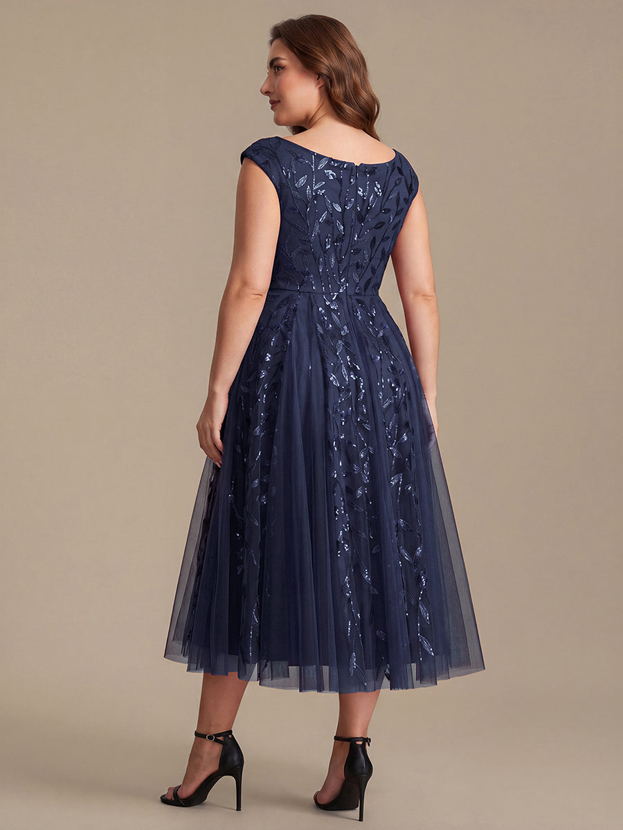 Plus Size V-Neck Sequin Wedding Guest Dress