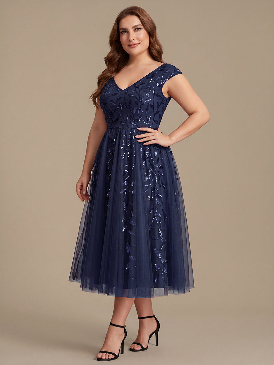V-Neck Midi Sequin Sleeveless Wedding Guest Dress