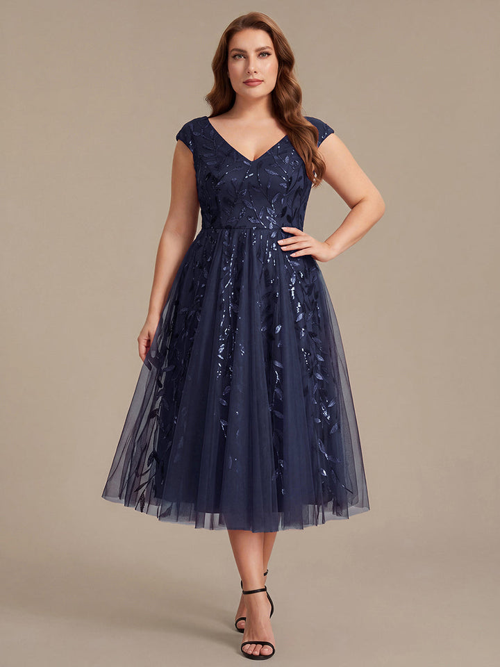 V-Neck Midi Sequin Sleeveless Wedding Guest Dress