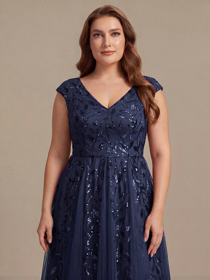 V-Neck Midi Sequin Sleeveless Wedding Guest Dress