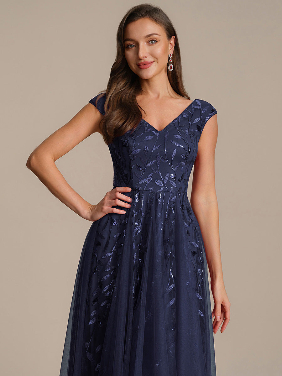 V-Neck Midi Sequin Sleeveless Wedding Guest Dress