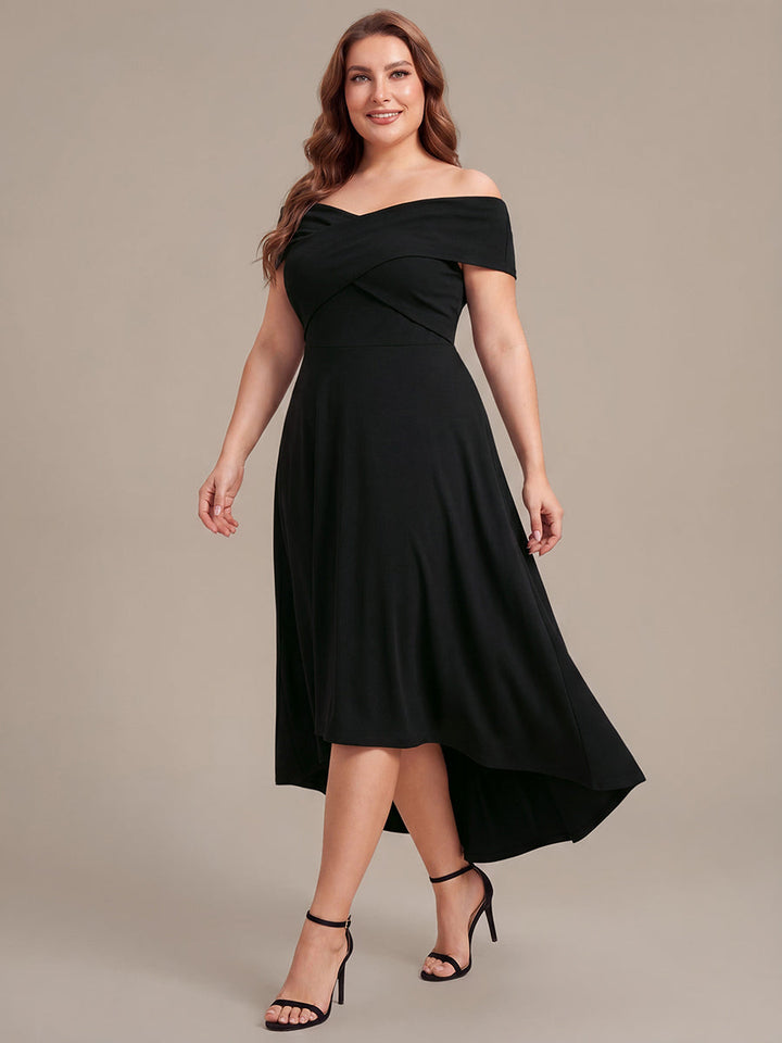 Plus Size Knit Off-the-shoulder Sleeve Wedding Guest Dress
