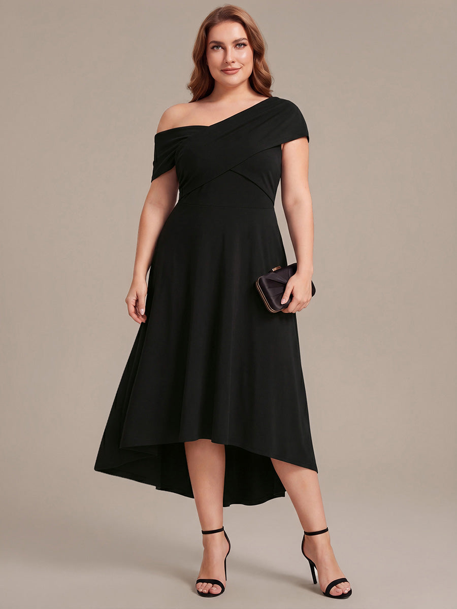 Plus Size Knit Off-the-shoulder Sleeve Wedding Guest Dress