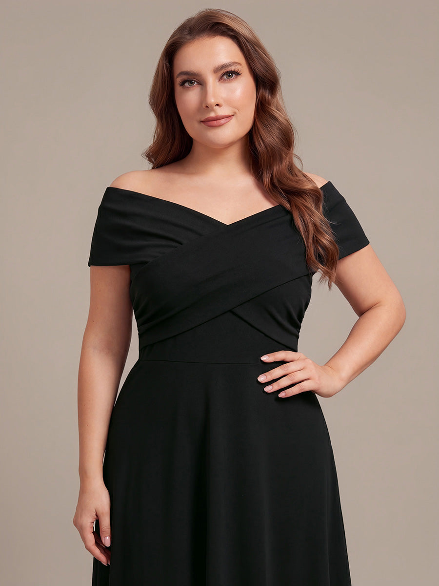 Plus Size Knit Off-the-shoulder Sleeve Wedding Guest Dress