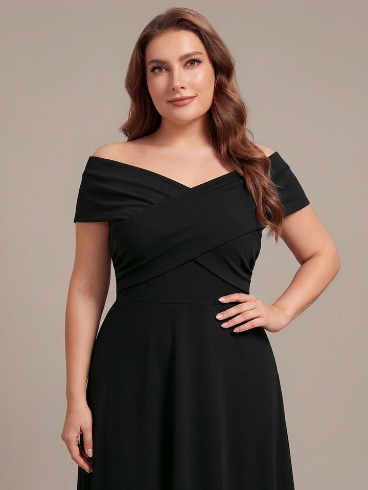 Plus Size Knit Off-the-shoulder Sleeve Wedding Guest Dress