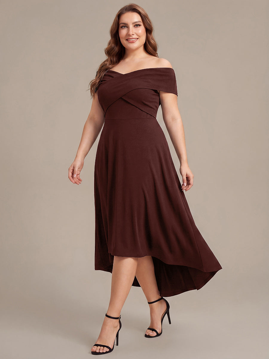 Plus Size Knit Off-the-shoulder Sleeve Wedding Guest Dress