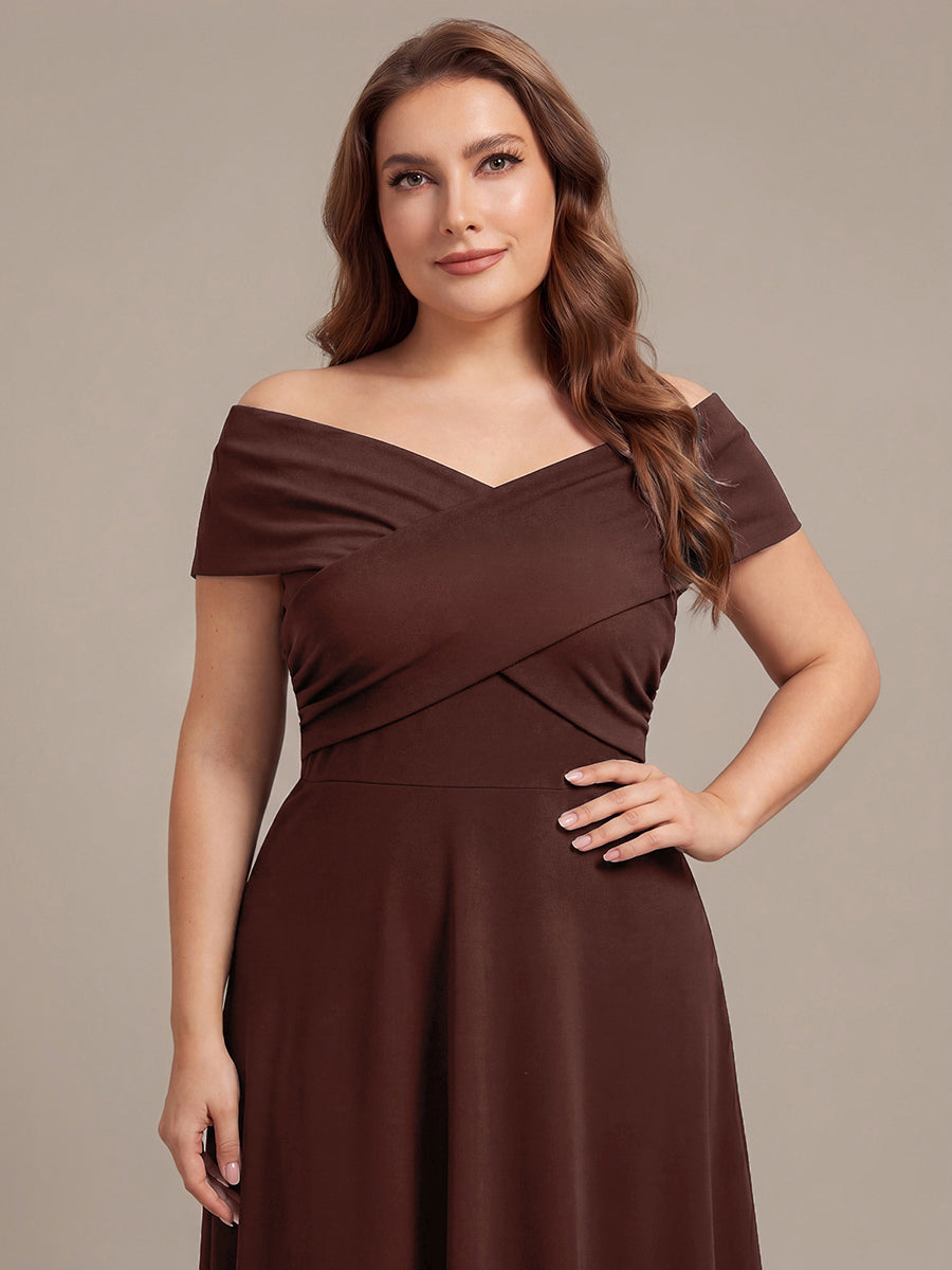 Plus Size Knit Off-the-shoulder Sleeve Wedding Guest Dress