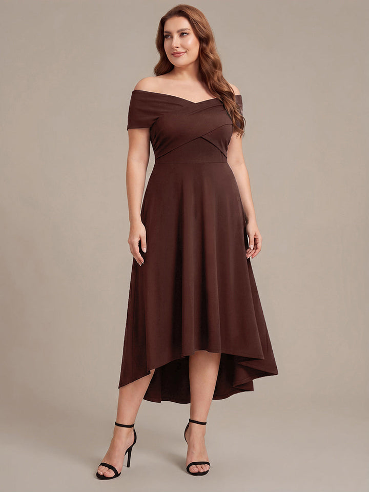 Plus Size Knit Off-the-shoulder Sleeve Wedding Guest Dress