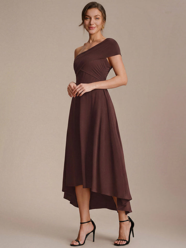 Knit Off-the-shoulder Sleeve A-Line Wedding Guest Dress