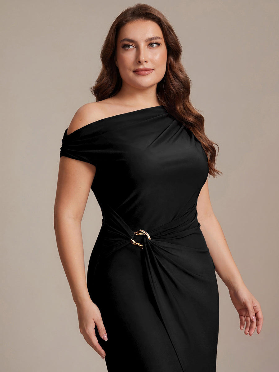 Plus Size One-Shoulder Knit Wedding Guest Dress