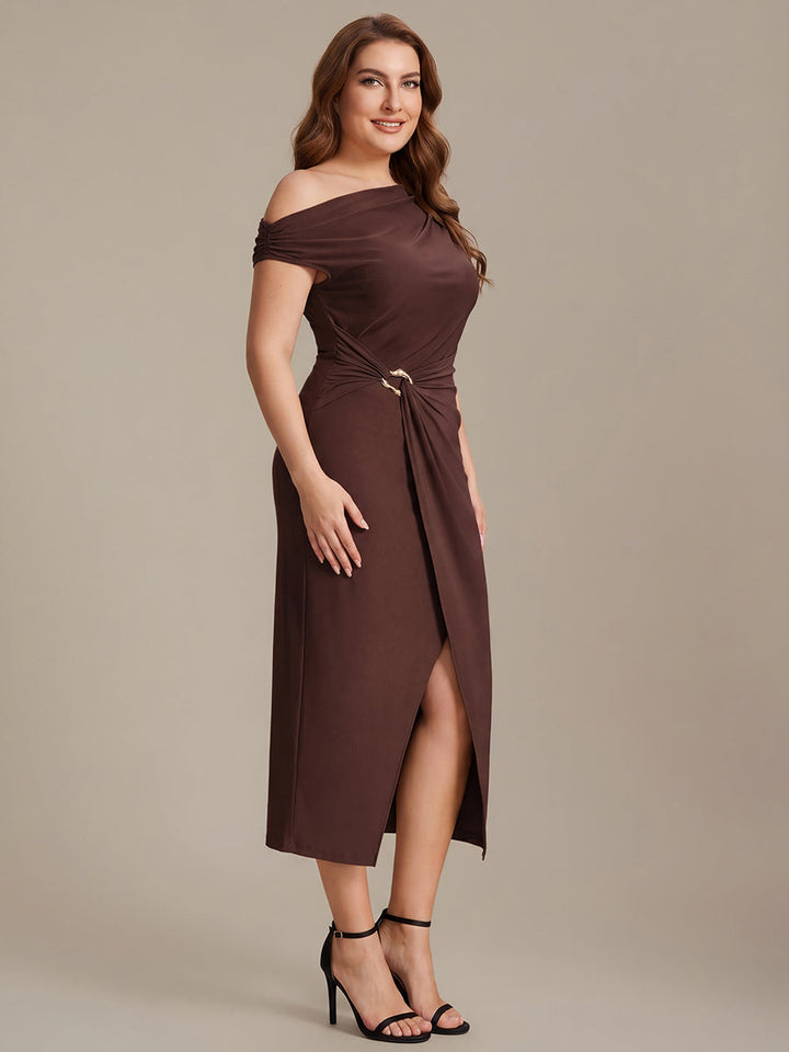 Plus Size One-Shoulder Knit Wedding Guest Dress