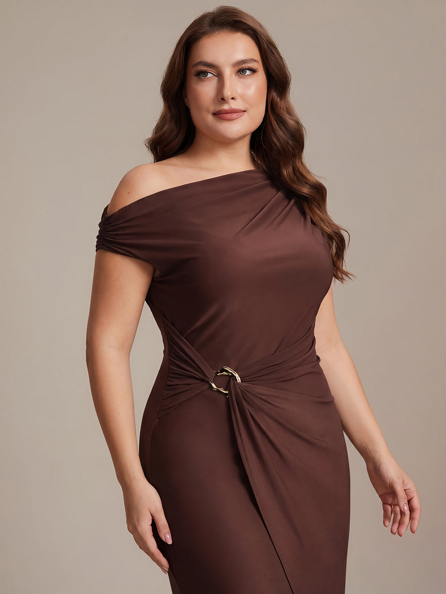 Plus Size One-Shoulder Knit Wedding Guest Dress