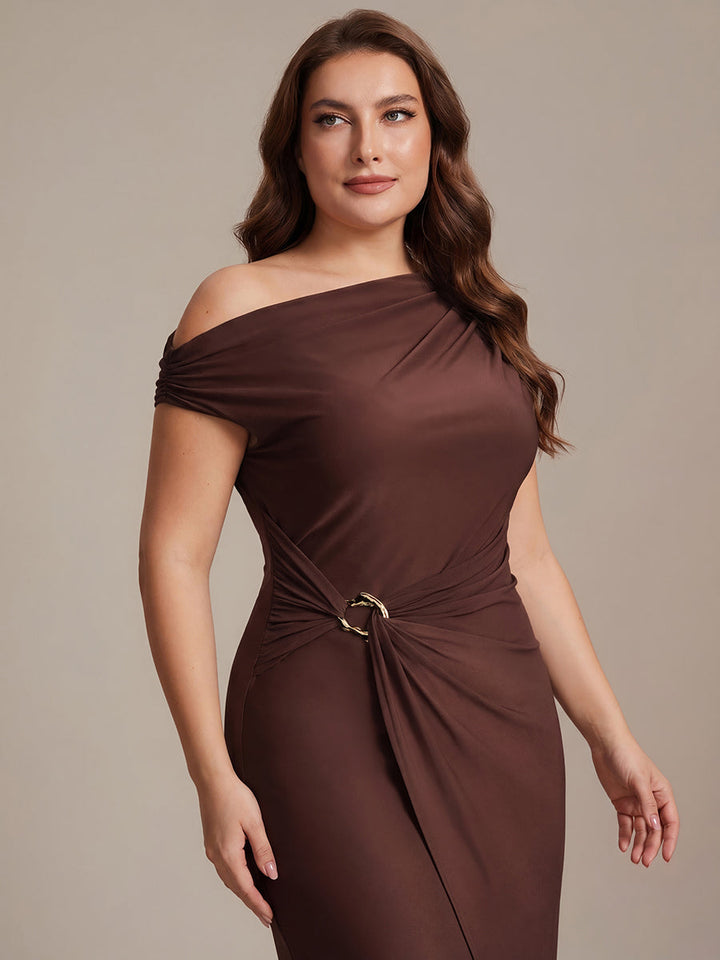 Plus Size One-Shoulder Knit Wedding Guest Dress