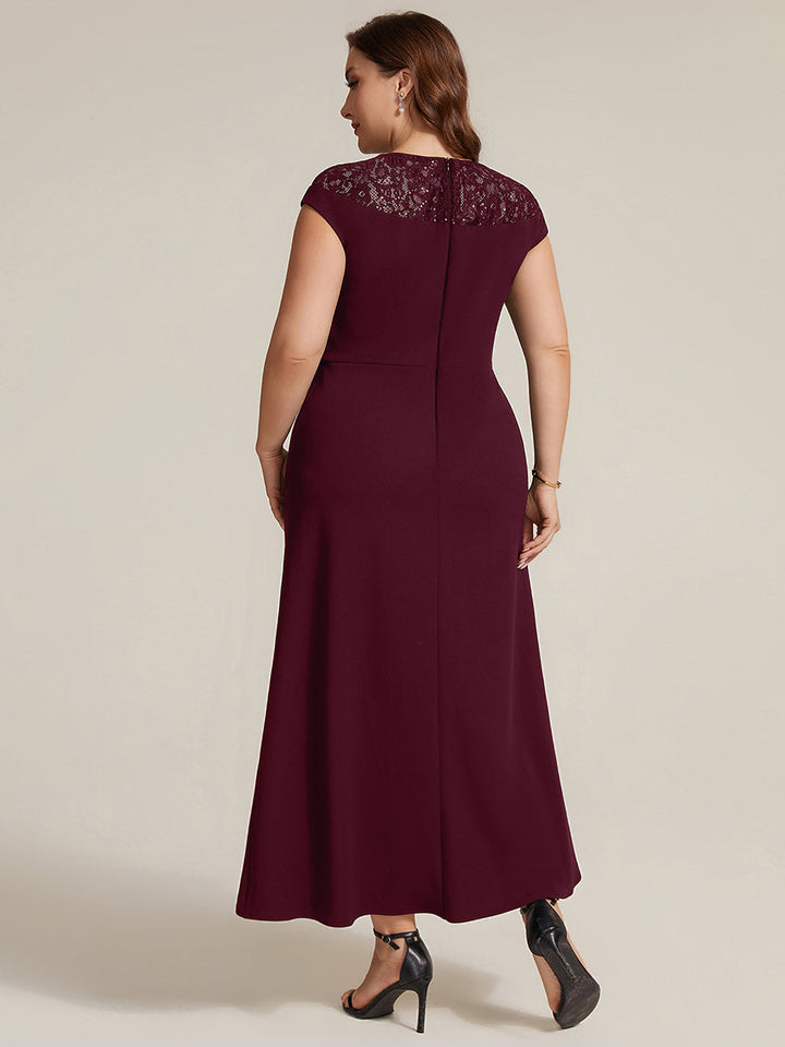 See-through Crepe Cap Sleeve Wedding Guest Dress