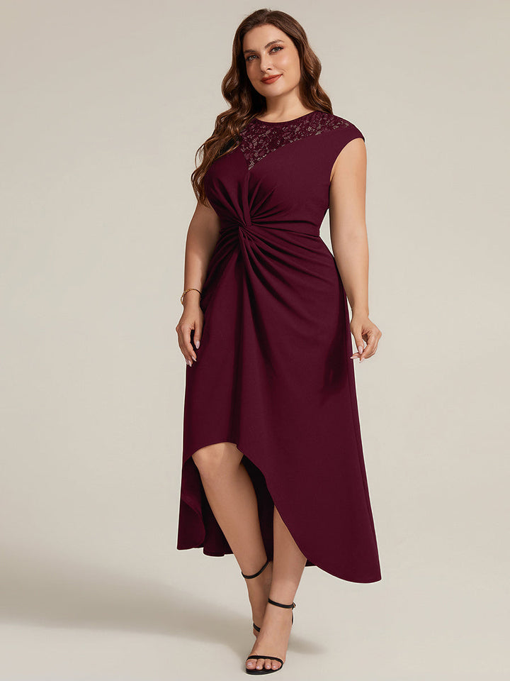 See-through Crepe Cap Sleeve Wedding Guest Dress