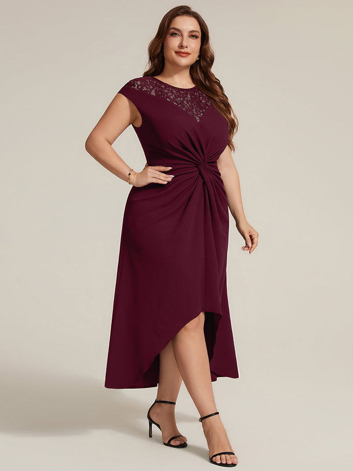 See-through Crepe Cap Sleeve Wedding Guest Dress