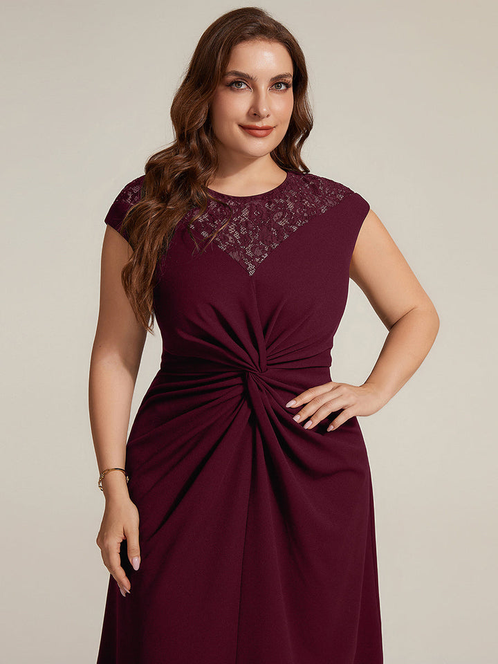 See-through Crepe Cap Sleeve Wedding Guest Dress