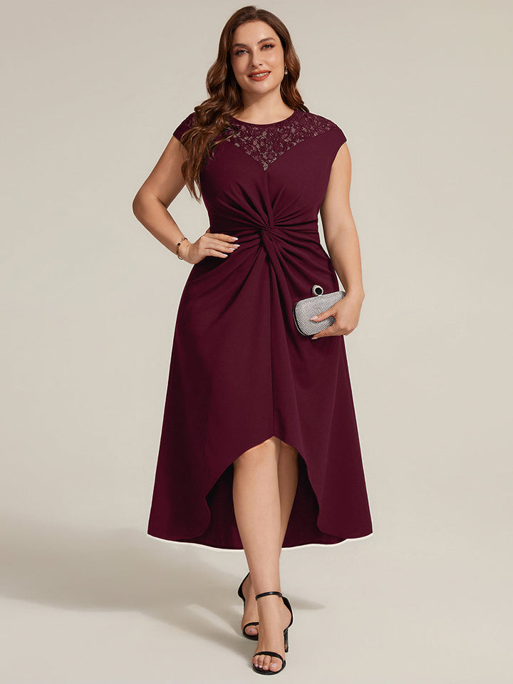 See-through Crepe Cap Sleeve Wedding Guest Dress