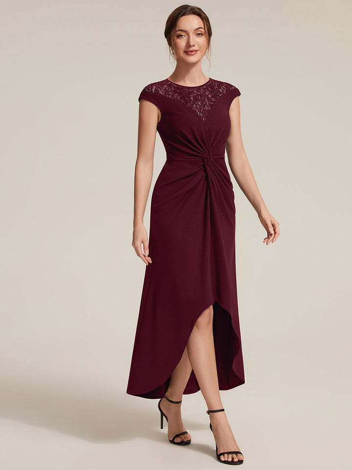 See-through Crepe Cap Sleeve Wedding Guest Dress