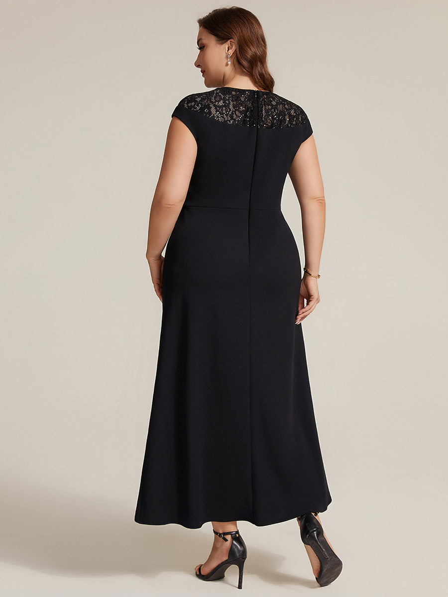 See-through Crepe Cap Sleeve Wedding Guest Dress